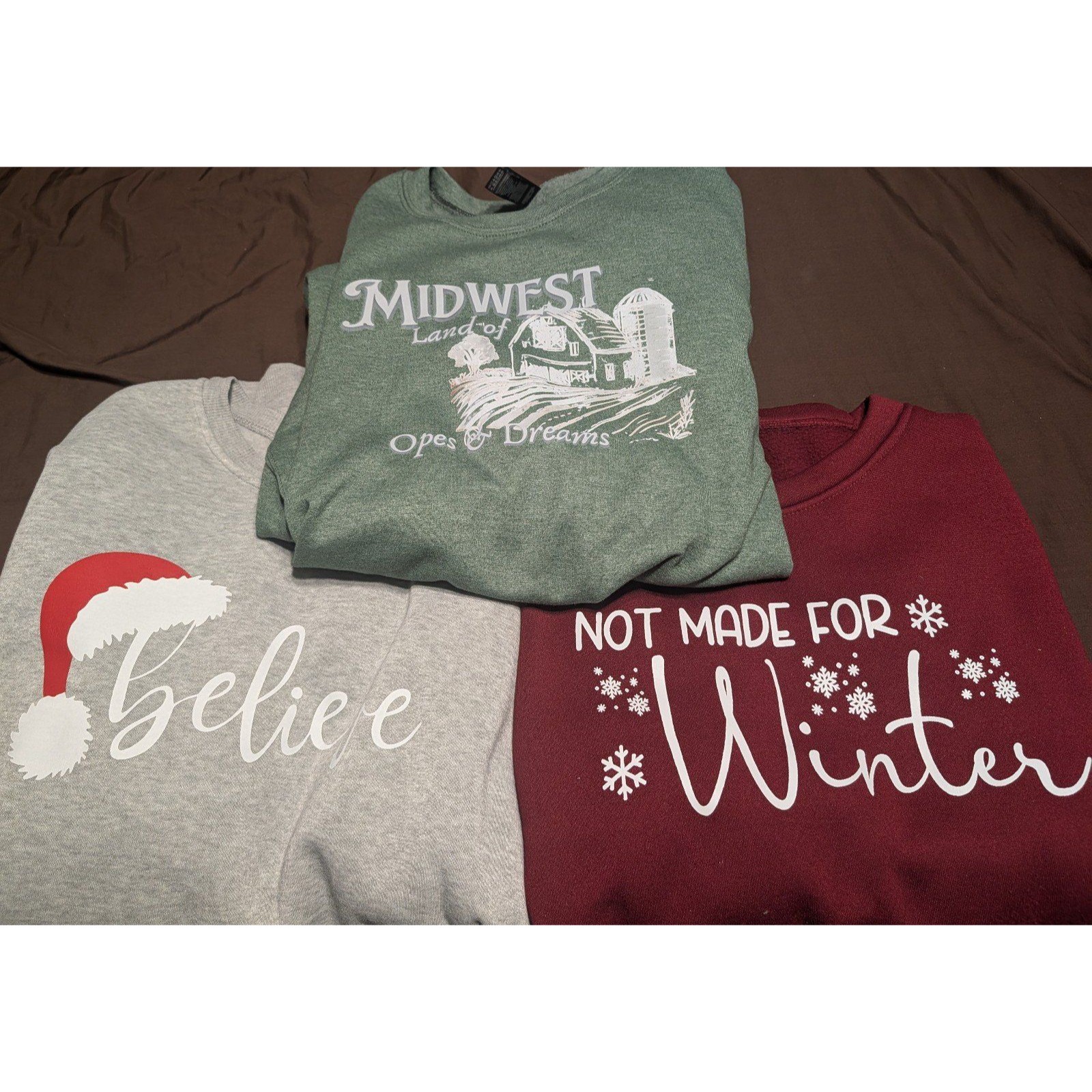 Xxl Women's Sweatshirt Lot Qty 3 2xl Christmas Winter Santa Midwest Farm Believe